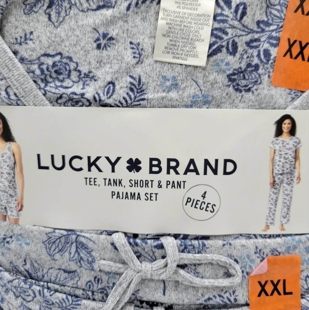 Lucky Brand Mini Denim Floral 4 Piece Pajama Set Blue Grey XXL